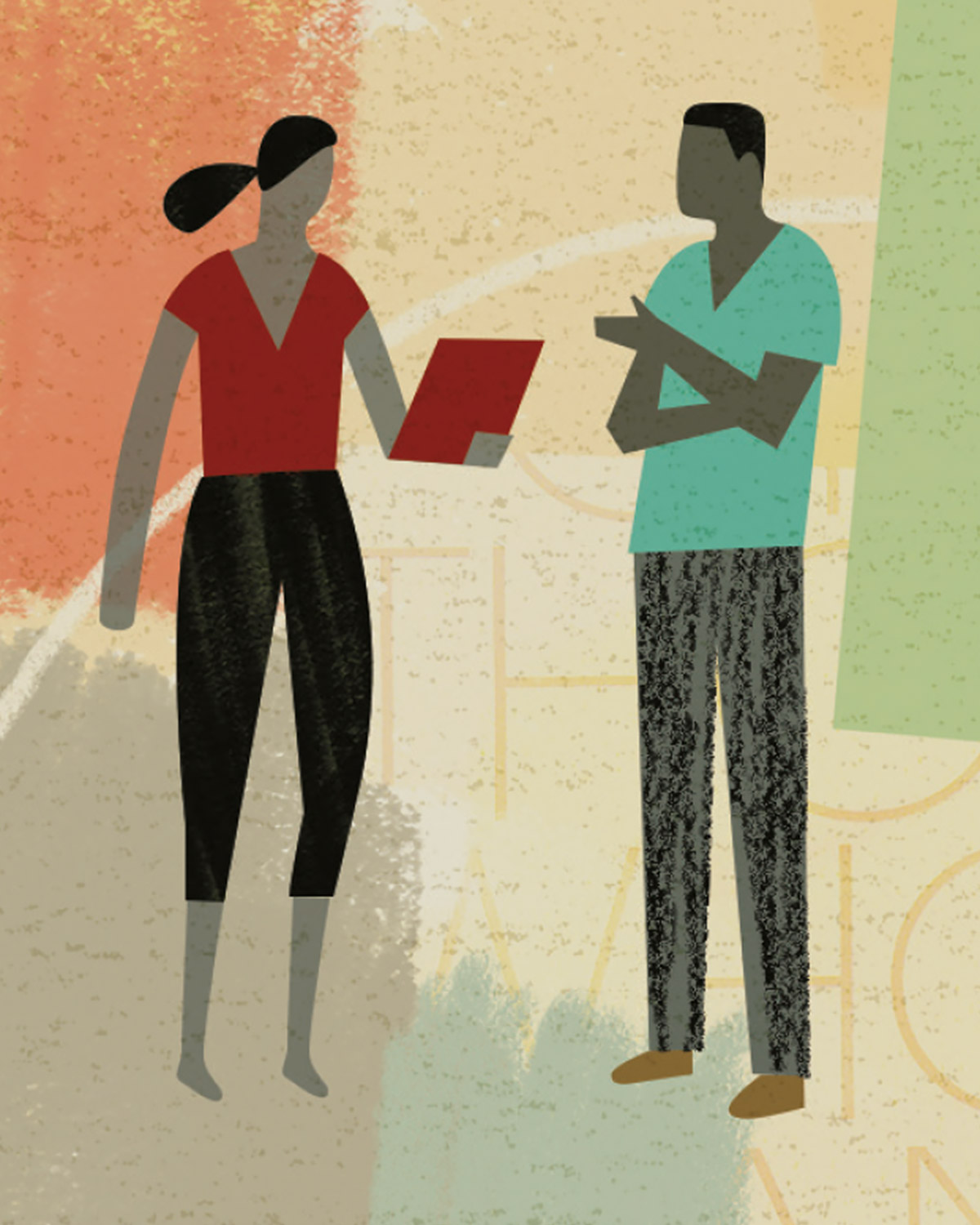illustration of one person giving advice to another