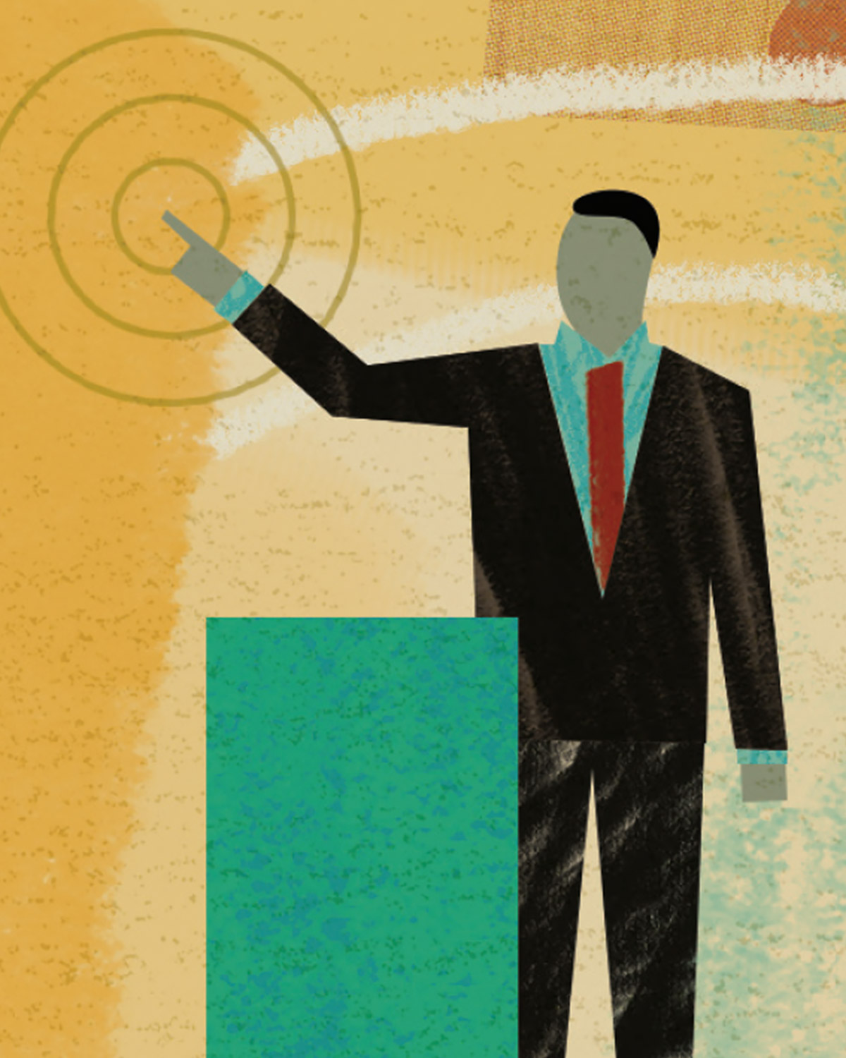 illustration of a teacher pointing at a graph