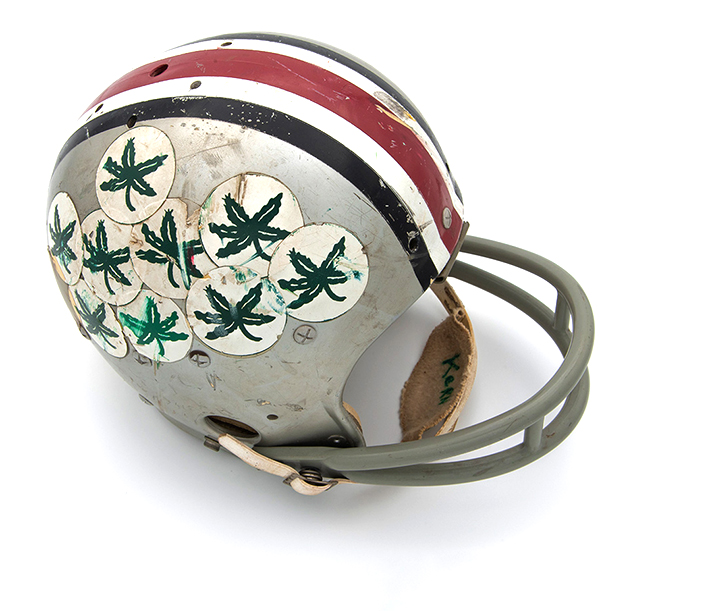 Rex Kern's weathered Ohio State helmet