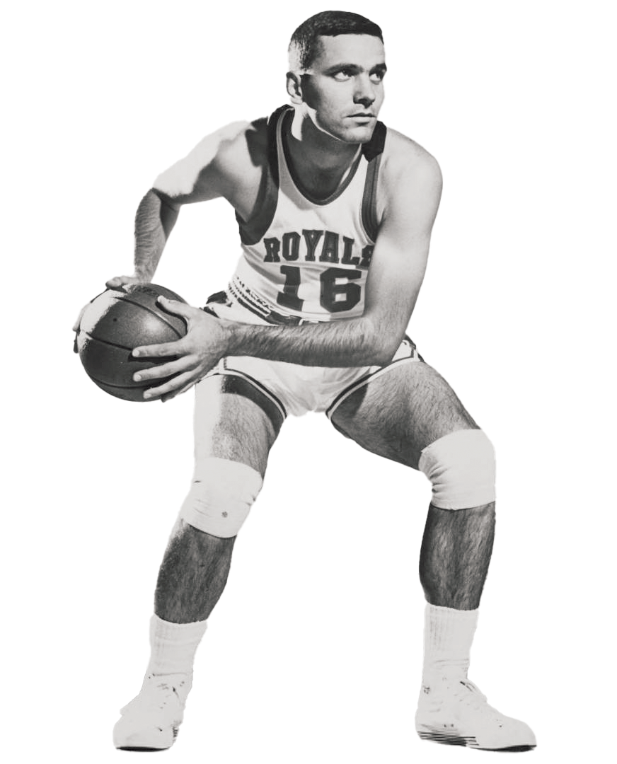 Ohio State legend Jerry Lucas holds a basketball in this image of him taken from a game