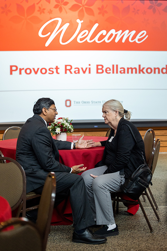 At his welcome reception, Bellamkonda sits at a table with interim provost Karla Zadnik, an older white woman with her hair pulled back in a no-nonsense ponytail. They lean toward each other as if exchanging confidences.