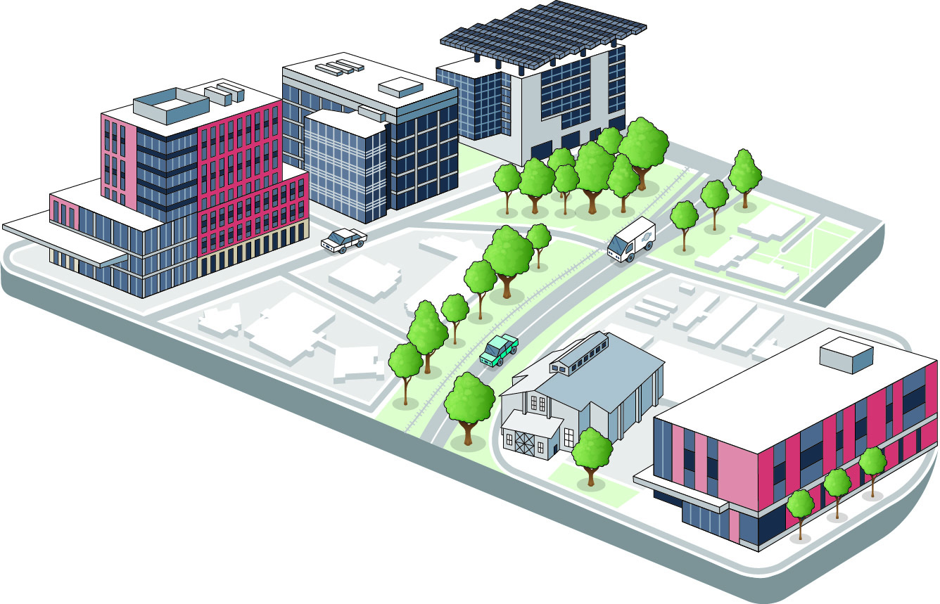 a portion of campus crossing 315 shows new buildings in teh Carmenton district and new buildings closer to the heart of the Columbus campus