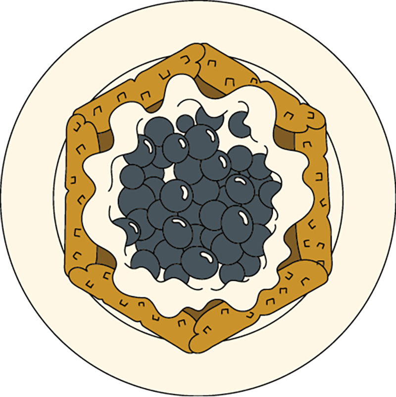 An illustration of a blueberry galette