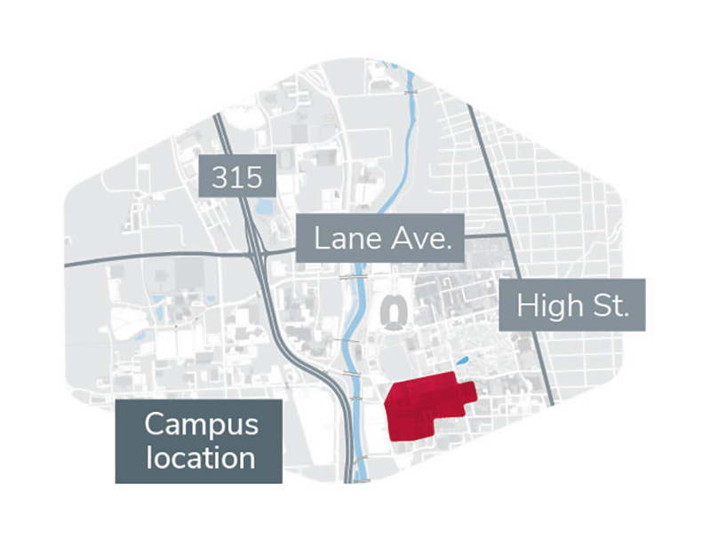 a simplified map showing the area described at right highlighted.