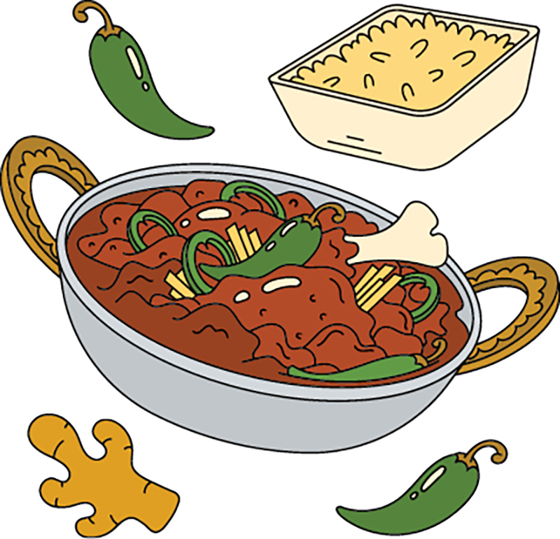 An illustration of a chicken karahi dish