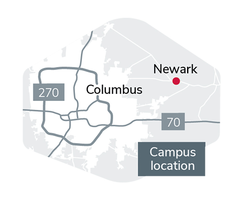 this simplified map shows the location of the Newark campus northeast of Columbus.