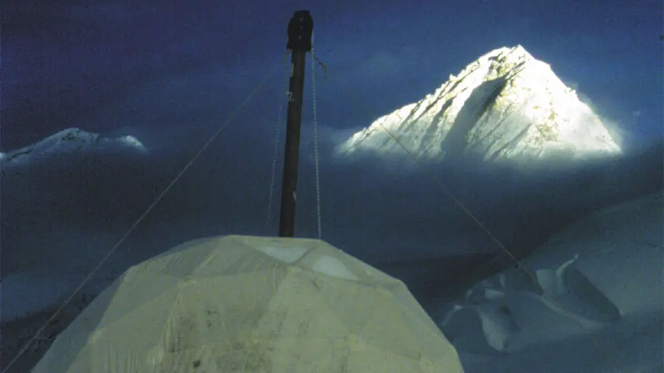 dome tent with mountain in background