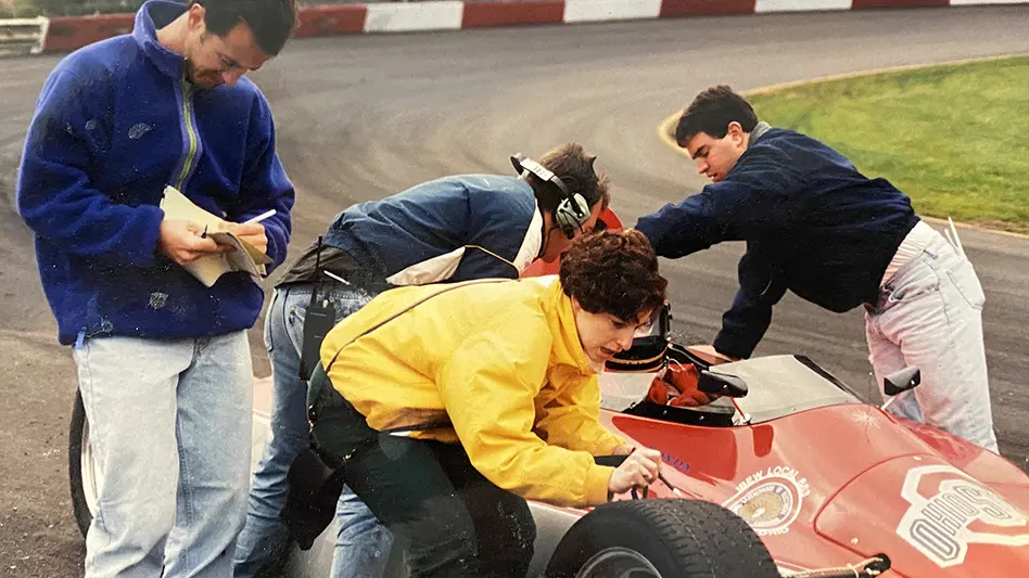 Students working on race car