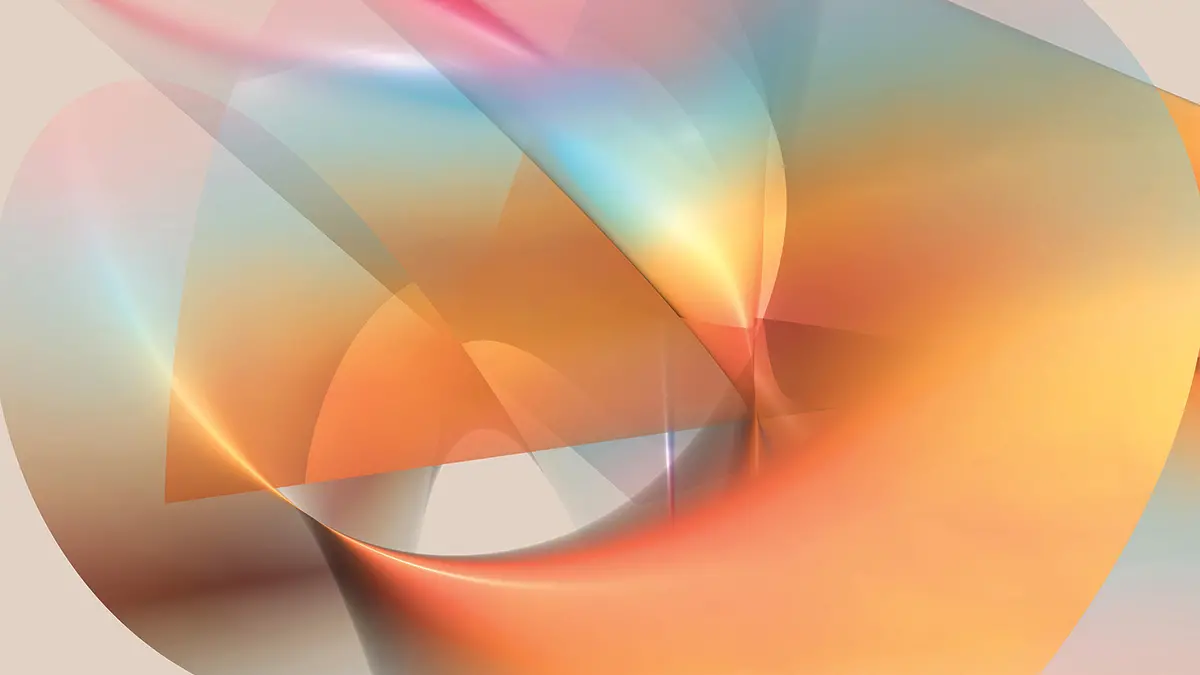 A wide stroke of translucent color spins around itself and shows as more vivid where it overlaps.