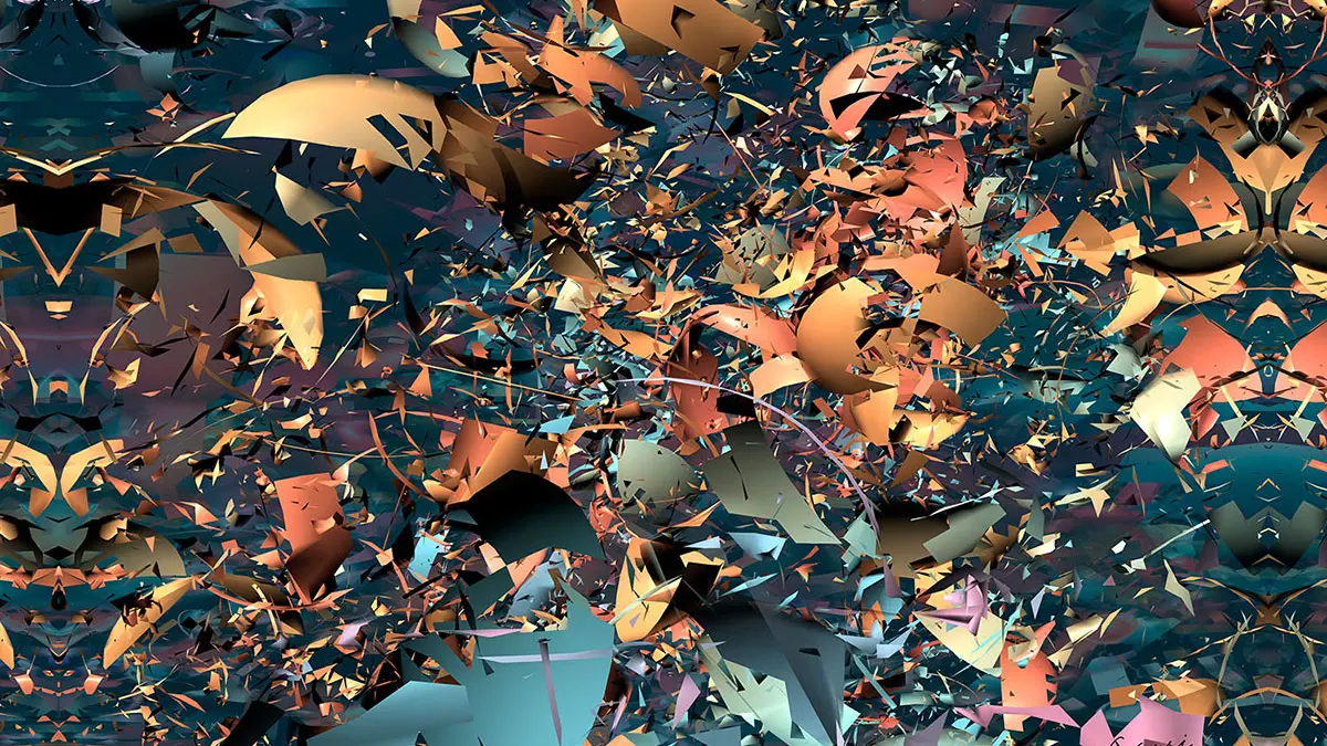 Thousands of digitally rendered and colorful and overlapping rectangular planes