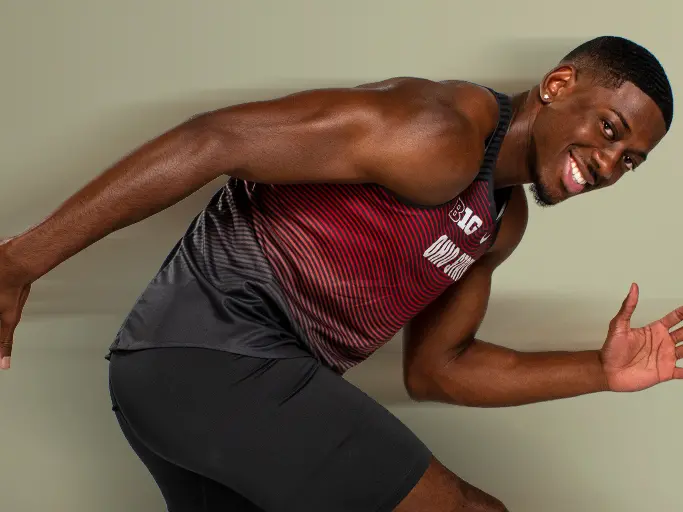 Ohio State sprinter Nick Gray in a running position