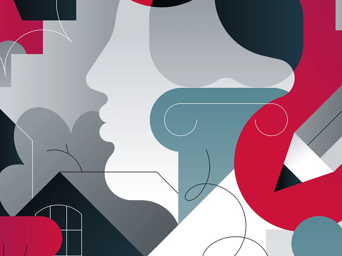 An illustration in Ohio State’s colors shows silhouettes of people looking at each other, shaking hands, school buildings and the Oval’s path pattern. All of it represents the connections formed at the university.