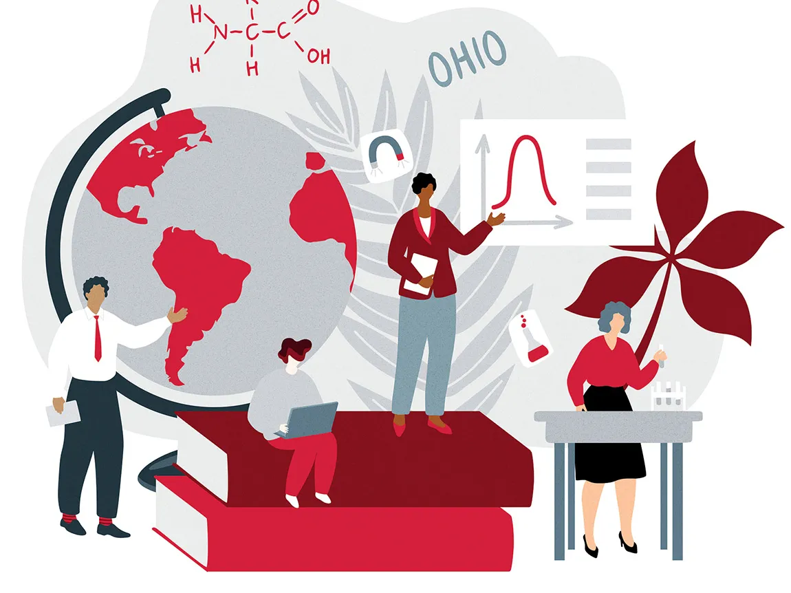 An illustration shows teachers in various scenes, such as working at a lab table and explaining a chart