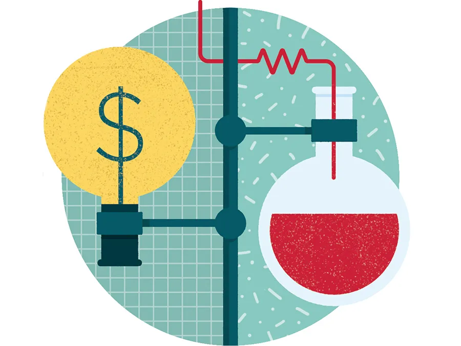 An illustration shows a connected beaker and a light bulb